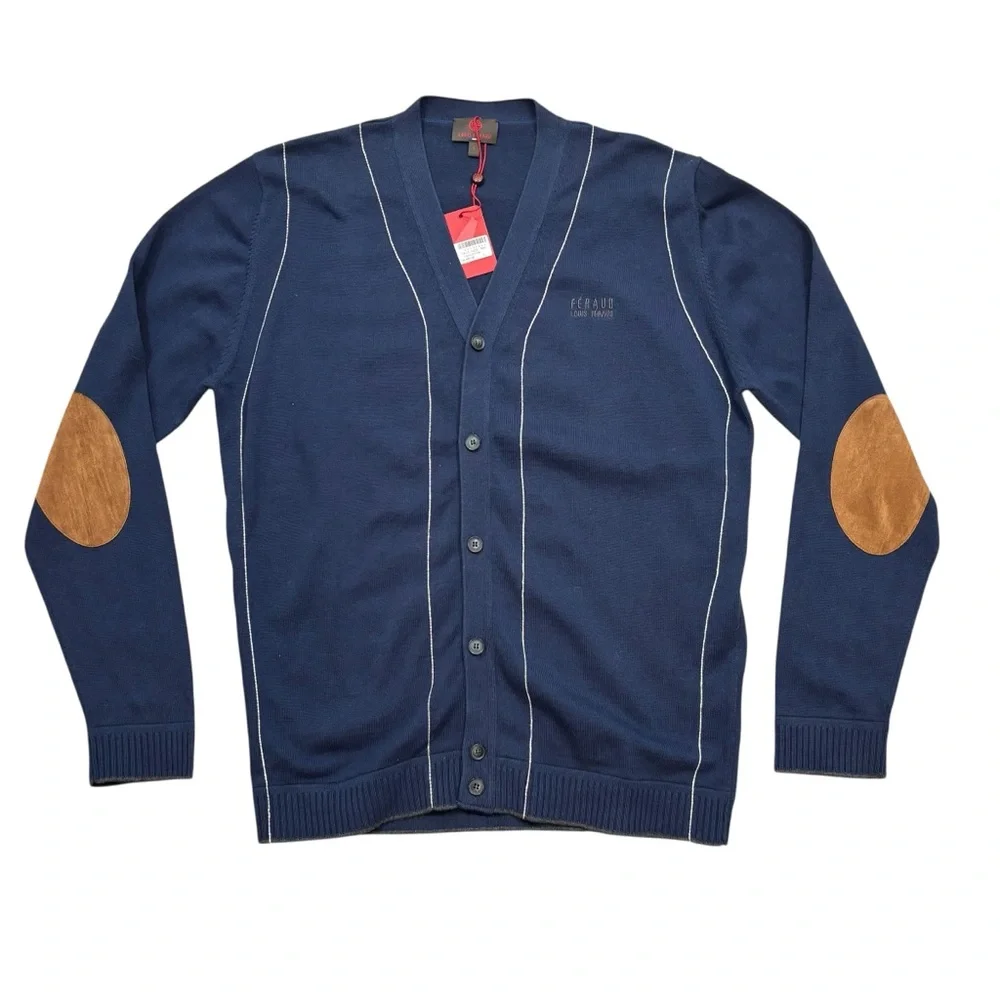 Brand new with Tags Louis Feraud Navy Blue Cardigan with Elbow‎ Patches Large